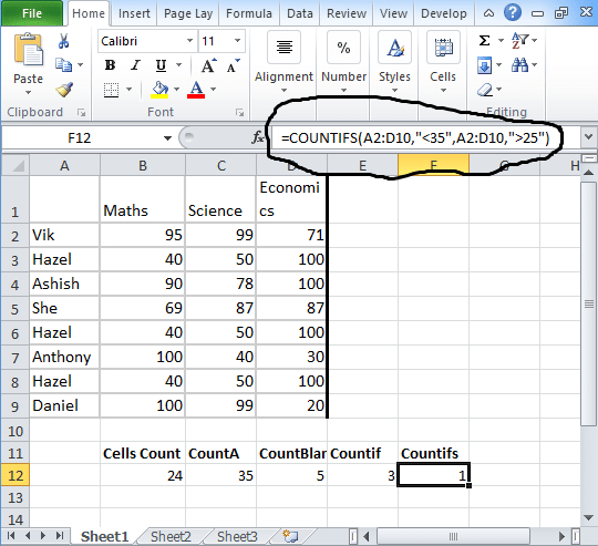Countifs in excel