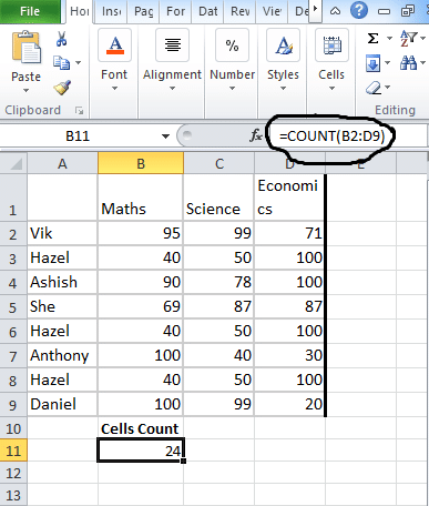 Excel Count 1