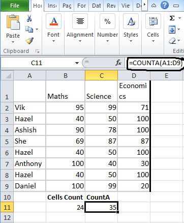 Excel CountA