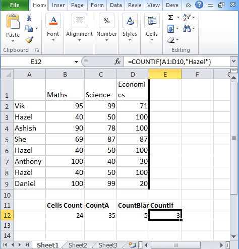 Excel Countif