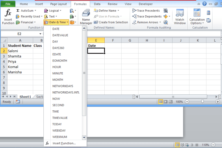 Excel Date functions