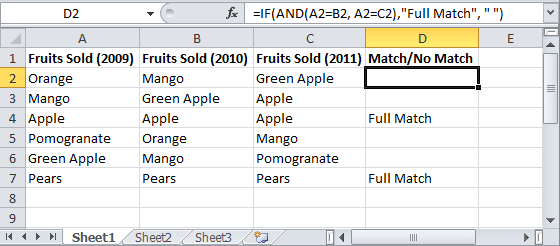 Excel compare two columns 3