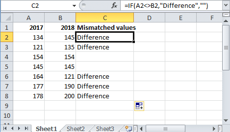 Excel compare two columns