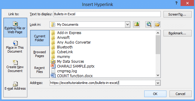 Excel hyperlink 1