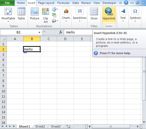 Excel hyperlink formula