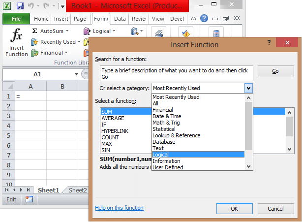 Excel inbuilt functions