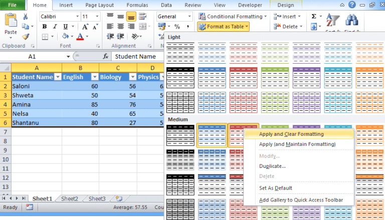 Excel table 6