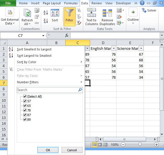 Filtering in excel 1
