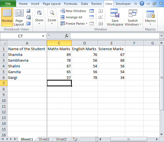 Freeze panes in excel