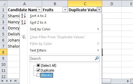 How to find duplicates in excel using filter