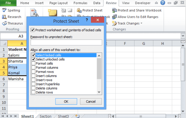Lock cells in excel 1