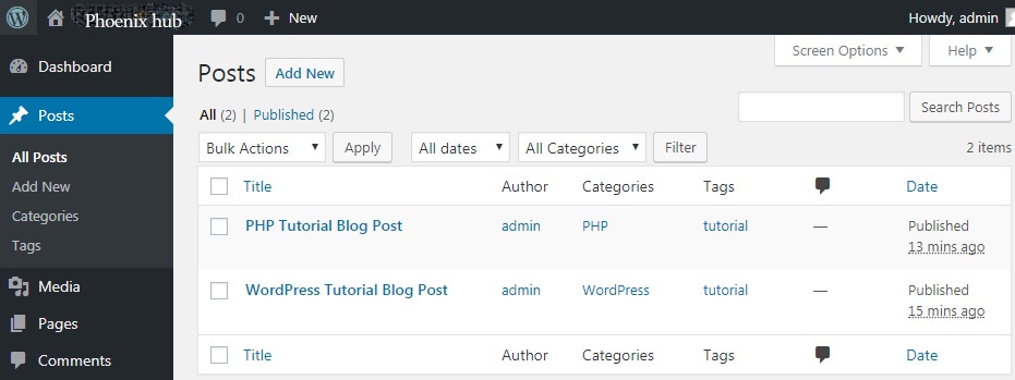 example wordpress posts in database 1