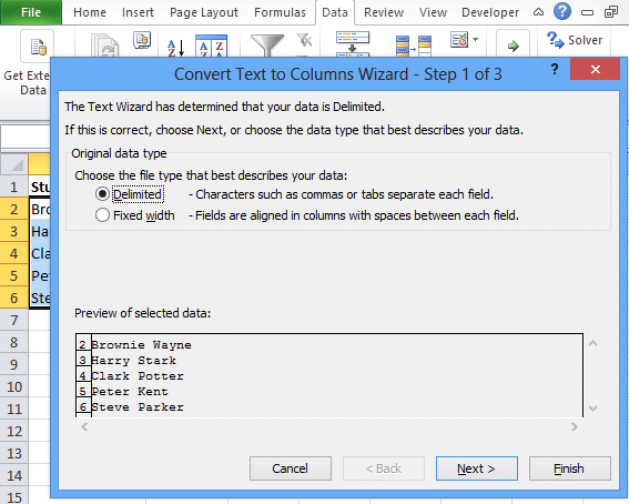 excel split cell