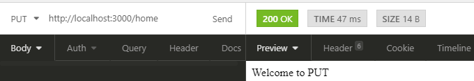 output for PUT Request in Express js