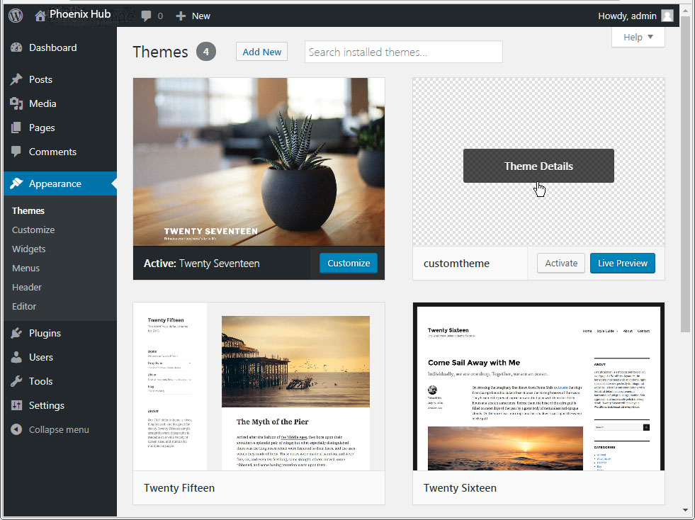 wordpress appearance themes link 1