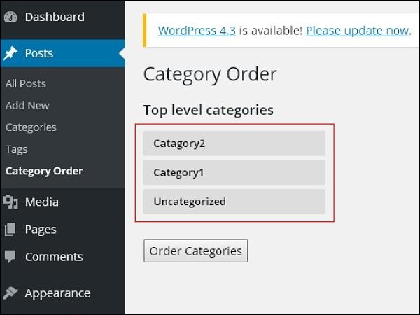 wordpress arrange category step3
