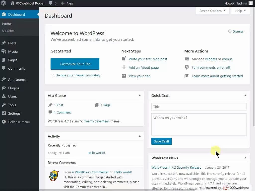 wordpress dashboard explained