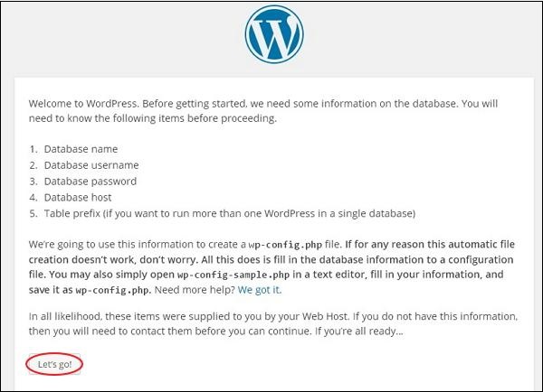 wordpress installation step2