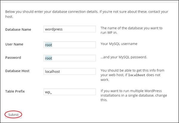 wordpress installation step3