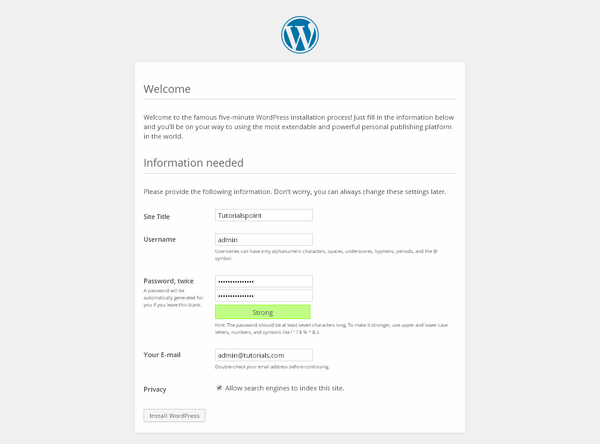 wordpress installation step5