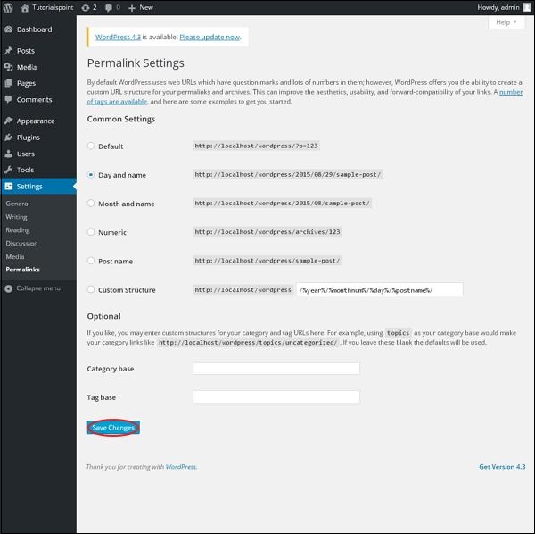 wordpress permalink settings step2