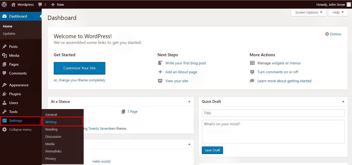 wordpress writing setting