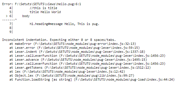 indentation in pug engine templating