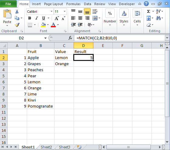 Excel Match Function to retrieve data with examples