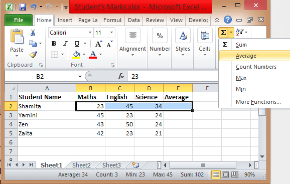 Excel-formulas-Average