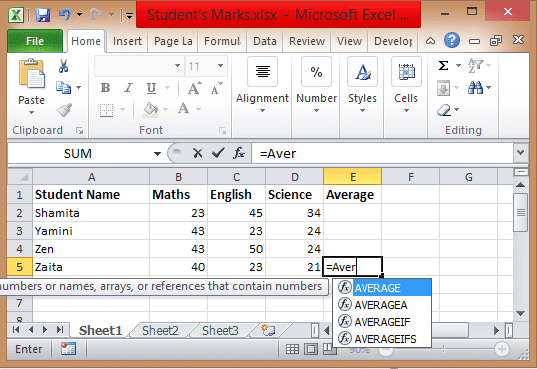 Excel Formulas Basic Functions like Sum, Average