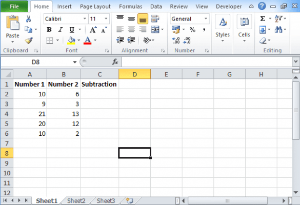 formula for subtracting cells in excel